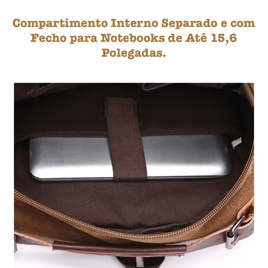Mochila Executiva de Lona com detalhes em Couro Ellegance