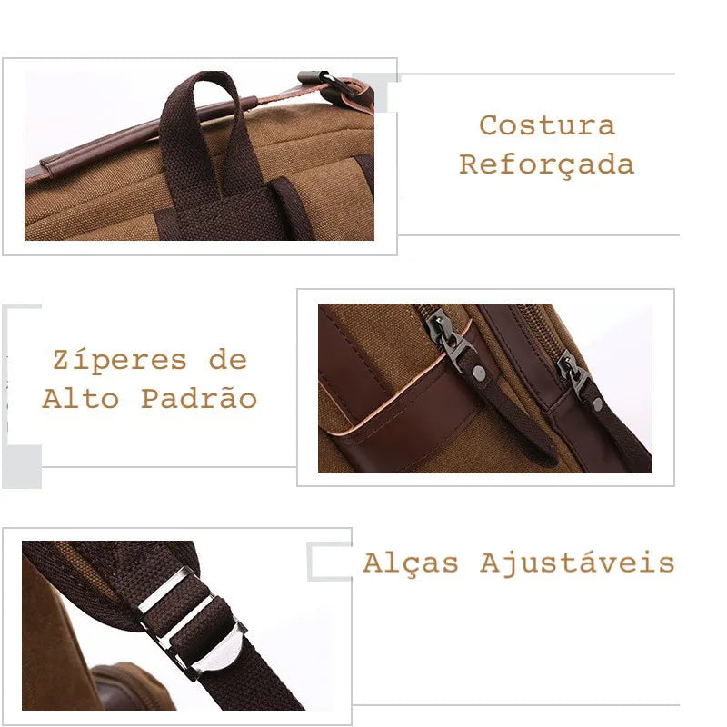 Mochila Executiva de Lona com detalhes em Couro Ellegance