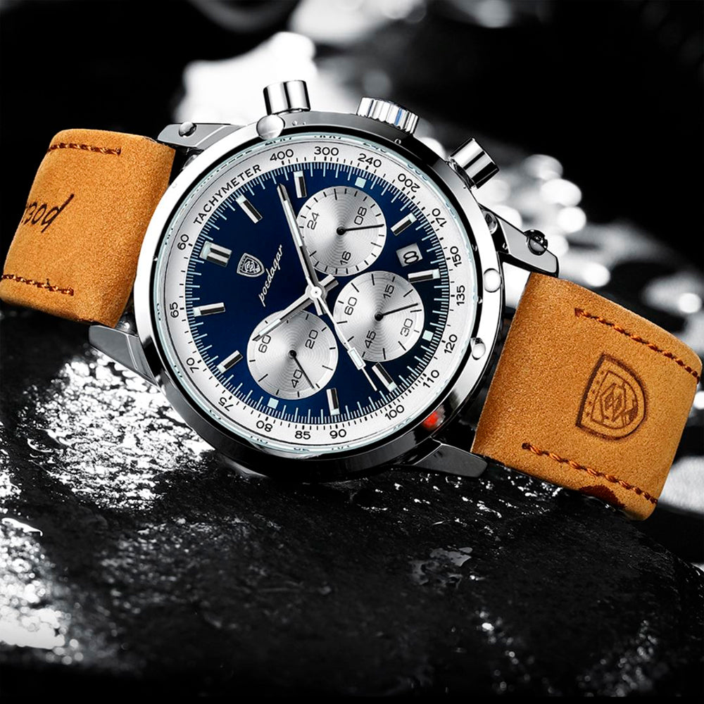 Relógio Masculino com Pulseira de Couro Ellegance