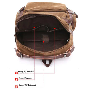 Mochila Executiva de Lona com detalhes em Couro Ellegance