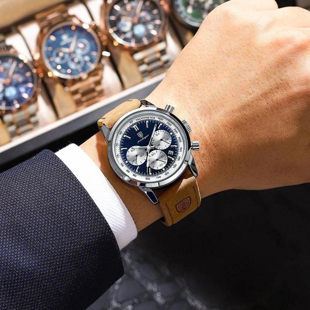 Relógio Masculino com Pulseira de Couro Ellegance